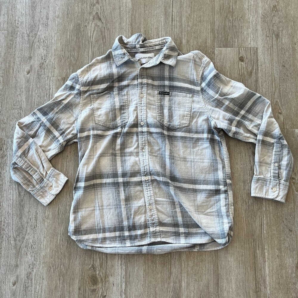 Womens Calvin Klein Jeans Grey/White Plaid Button Up Shirt - L